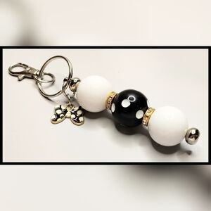 Black and White Polka Dot Keychain